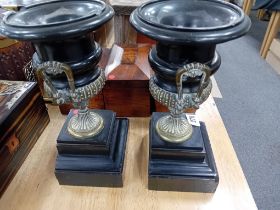 PAIR 19TH CENTURY BLACK MARBLE PART CLOC