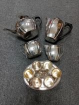 SILVER PLATED TEA SET AND EGG STAND