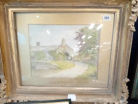 WATERCOLOUR OF COTTAGE IN LARGE FRAME