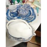 3 VICTORIAN BLUE WILLOW MEAT DISHES