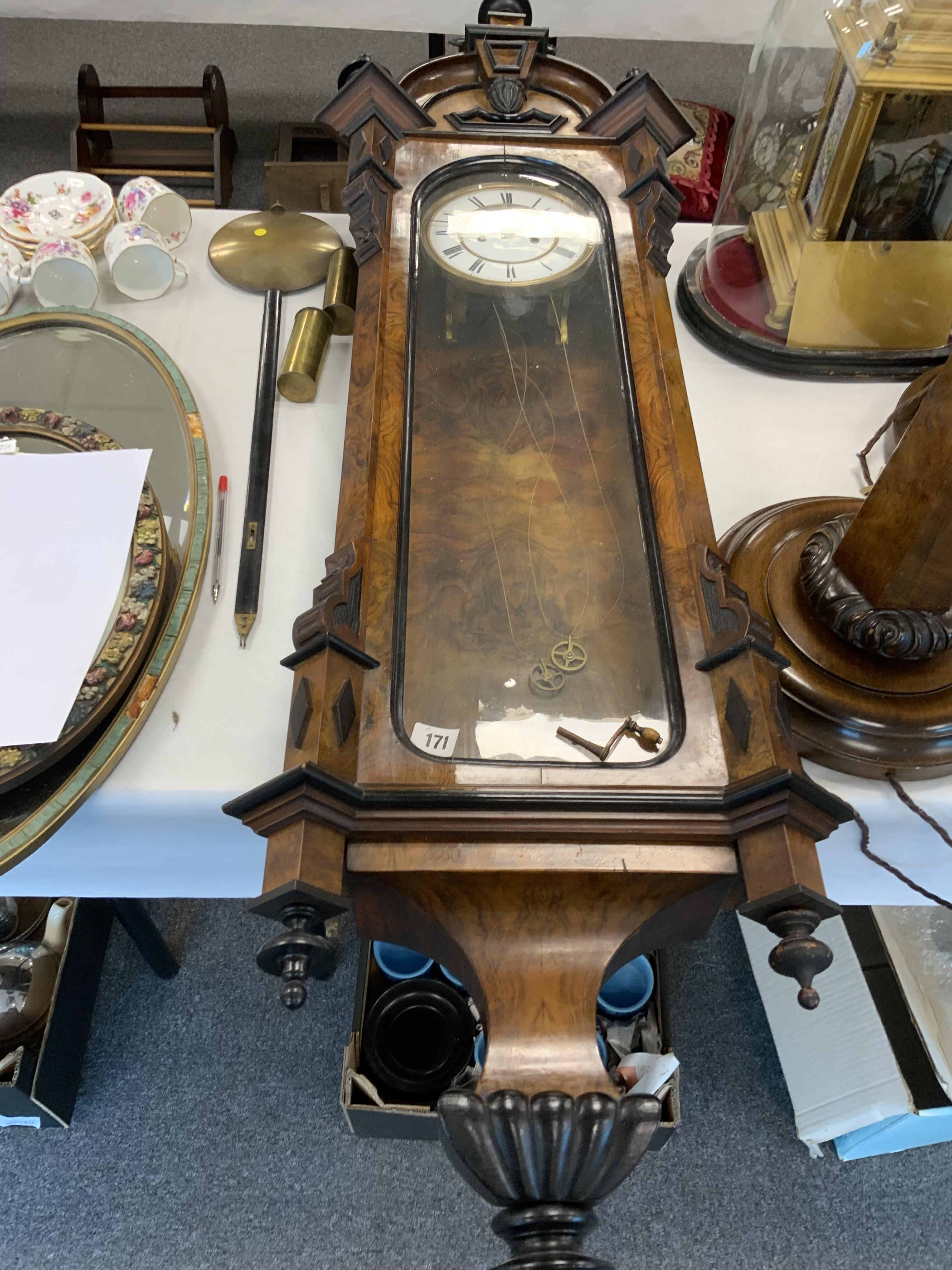 VICTORIAN WALNUT & MAHOGANY CASED CLOCK - Bild 5 aus 11