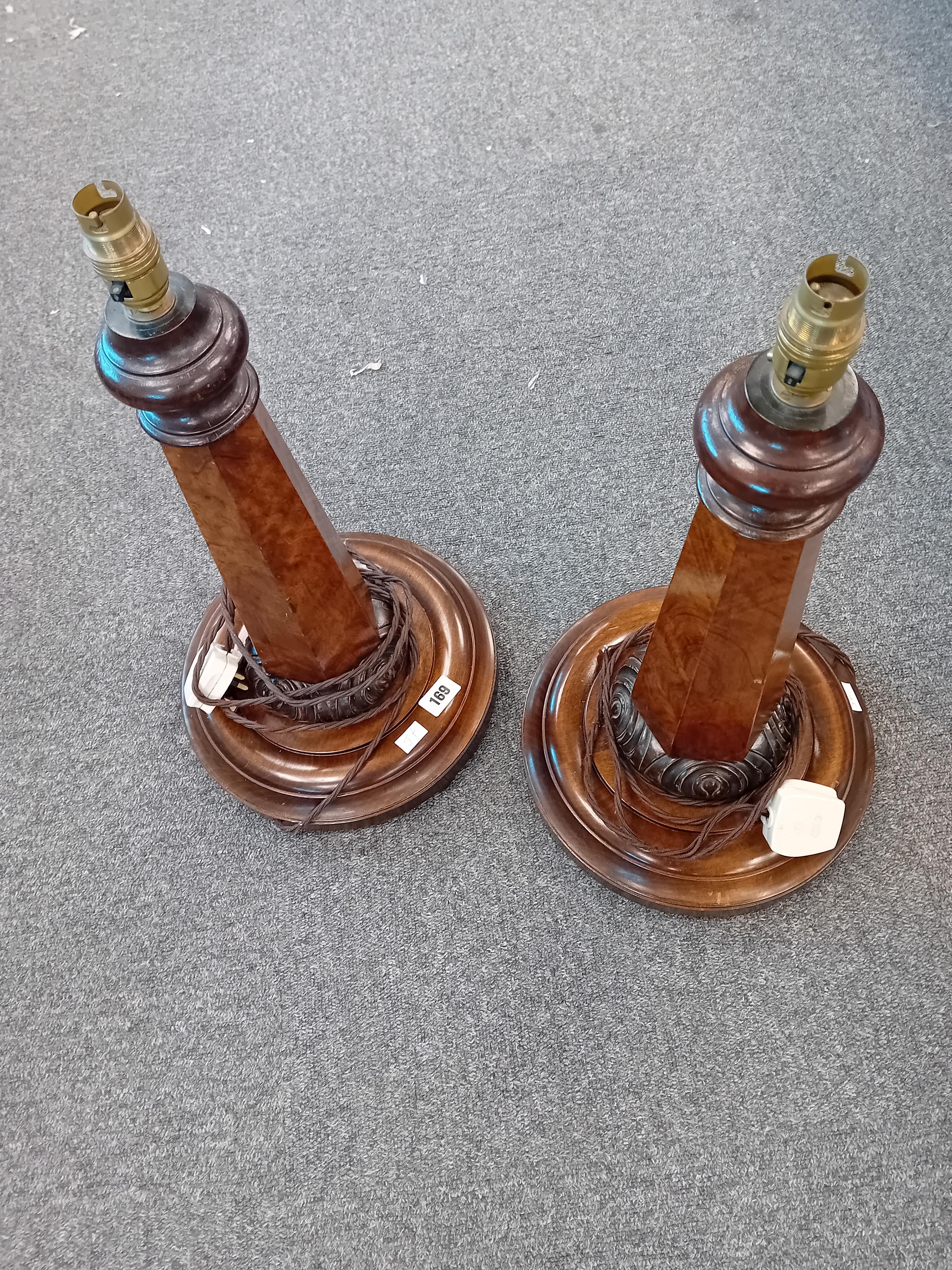 PAIR OF EDWARDIAN WALLNUT TABLE LAMPS