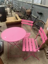 PINK GARDEN TABLE & 2 CHAIRS