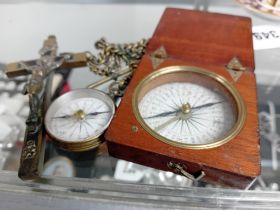 2 VICTORIAN COMPASSES AND A BRASS CRUCIFIX