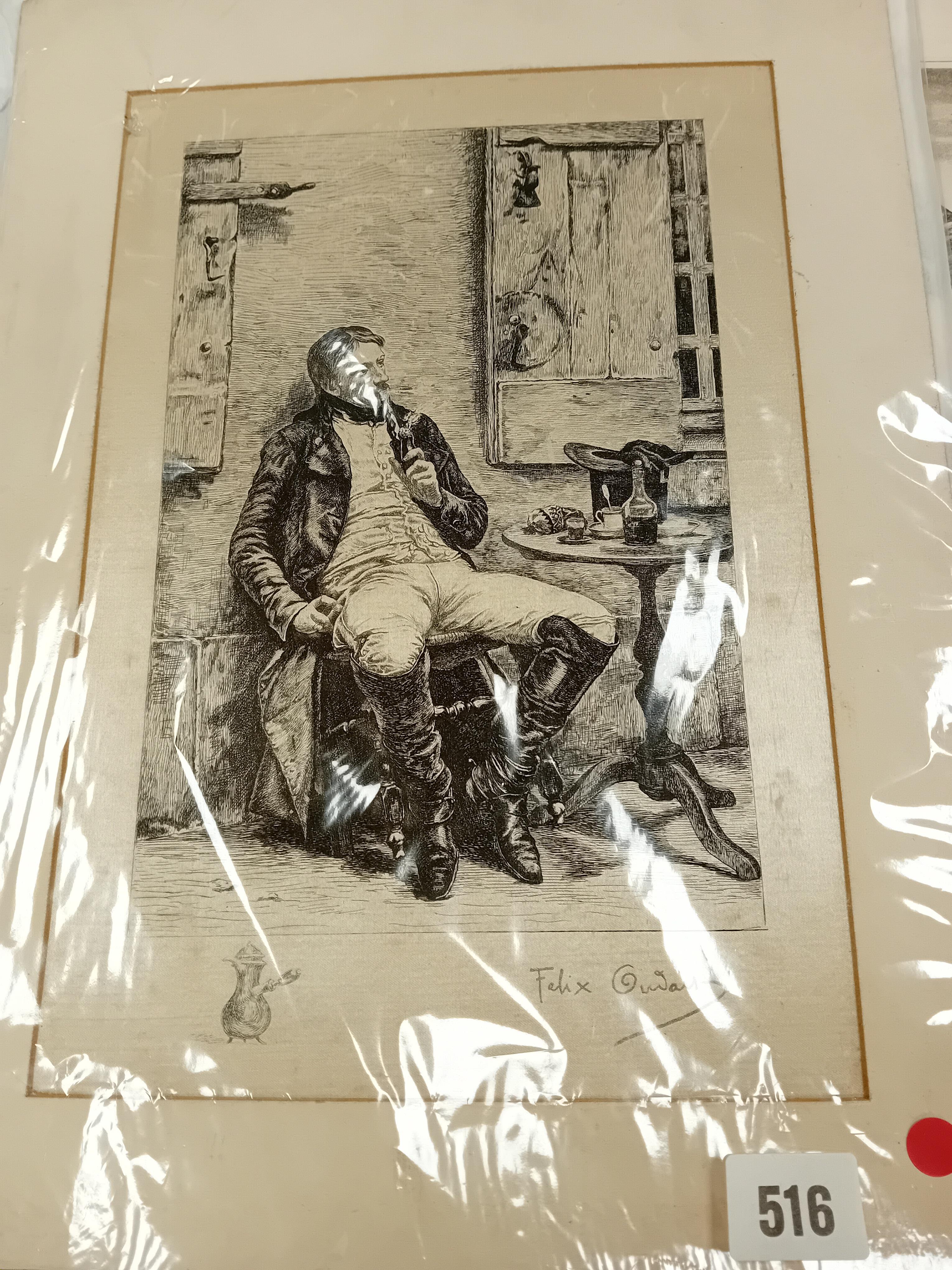 SIGNED PRINT ON SILK GENT SMOKING PIPE