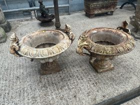 2 WHITE CAST IRON PLANTERS