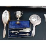 SILVER BILLIARD TROPHY, MIRROR & BRUSH