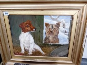 VICTORIAN OIL OF 2 DOGS