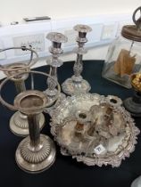 PAIR OF VICTORIAN SILVER PLATED CANDLE STICKS,