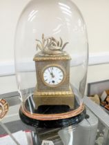 SMALL 19C BRASS CARRIAGE CLOCK UNDER GLASS DOME