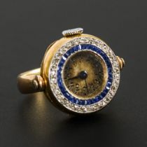 Antike Ringuhr mit Saphiren und Diamantrosen.