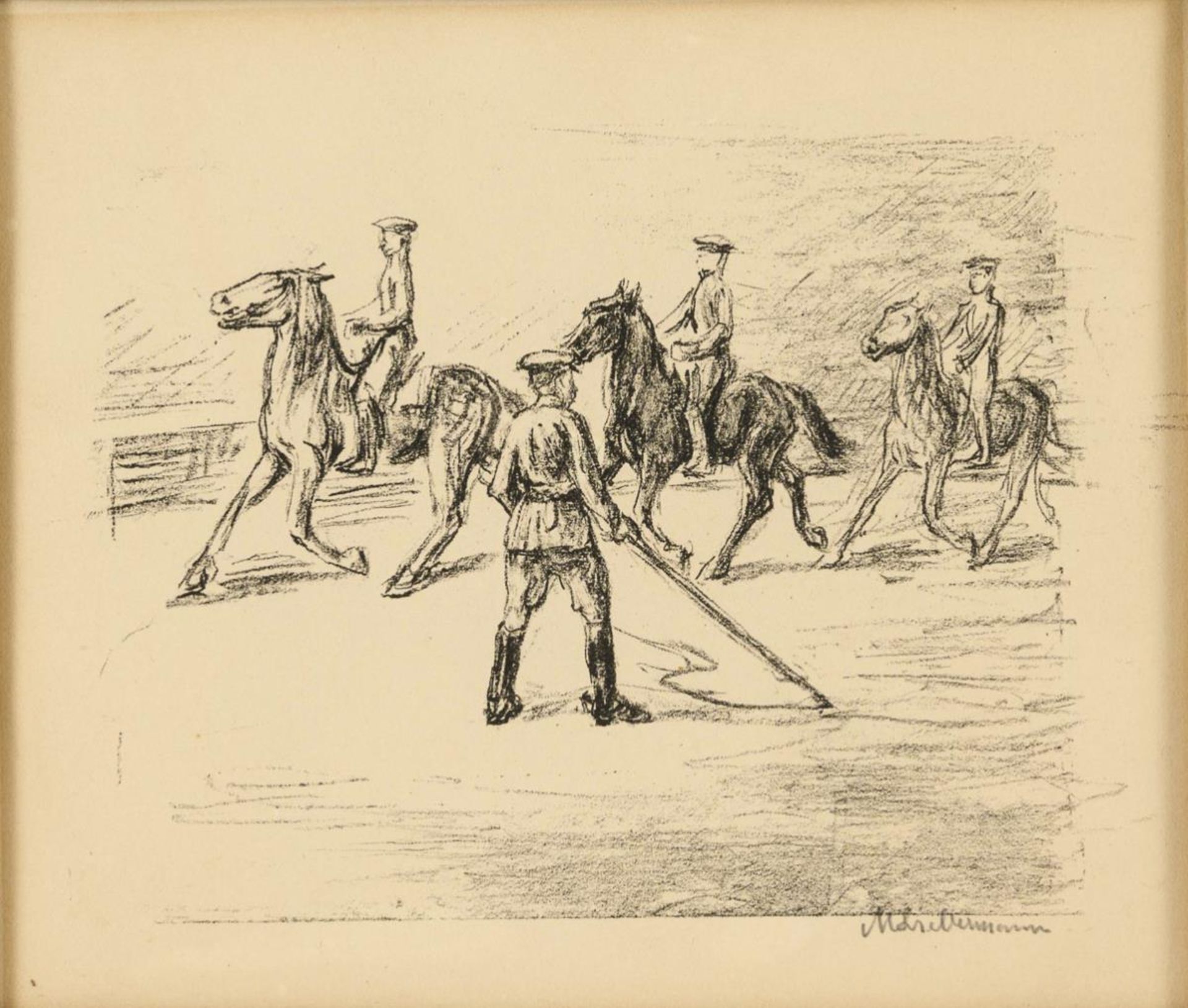 LIEBERMANN, Max (1847 Berlin - 1935 Berlin). Soldaten bei der Pferde-Dressur. - Bild 2 aus 2
