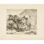 KLEIN, Johann Adam (1792 Nürnberg - 1875 München). Magd beim Melken einer Kuh.