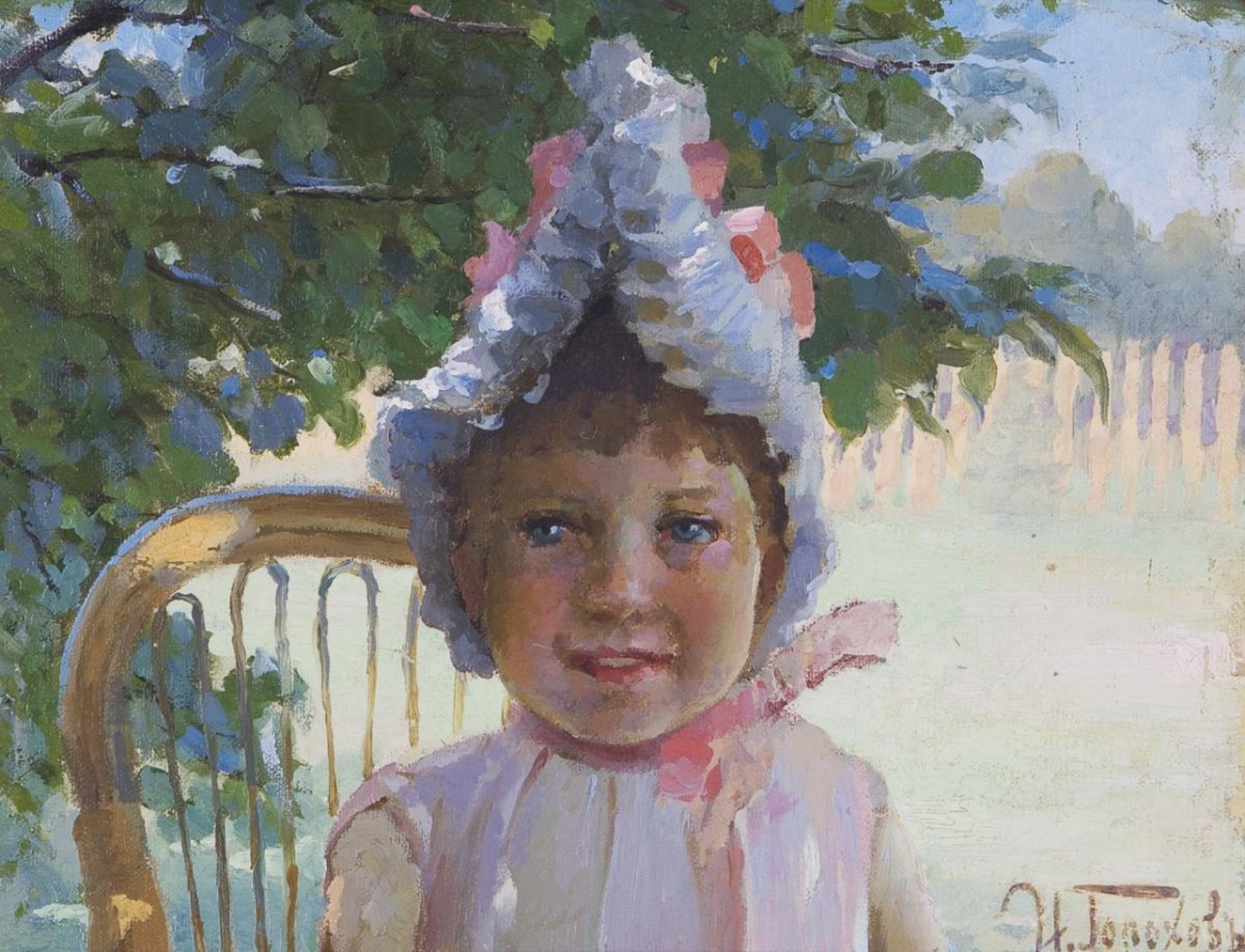 GOROCHOV, Ivan Lavrentevic (1863 Beli - 1934 Mozhajsk). Kleines Mädchen in einem sommerlichen Ga...