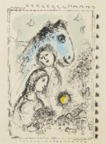 CHAGALL, Marc (1887 Ljosna - 1985 Saint-Paul-de-Vence). "Blaues Pferd mit Paar (2. Zustand)".