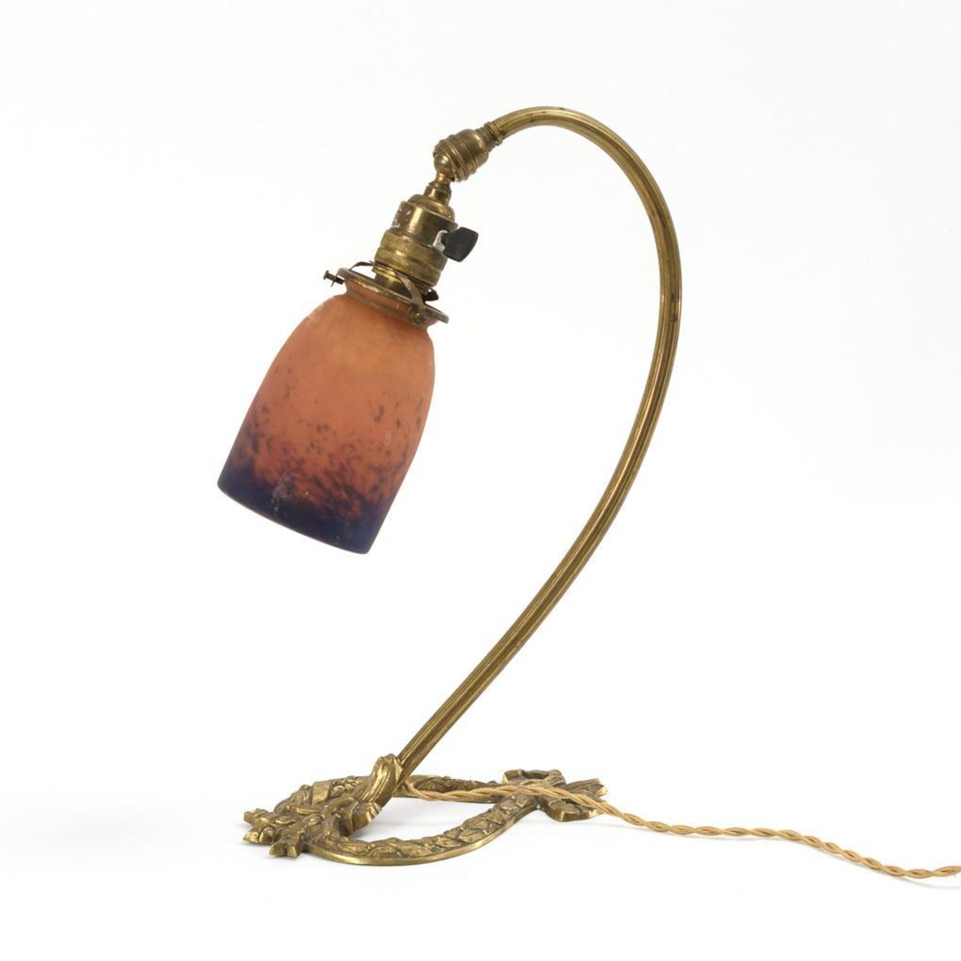 Jugendstil-Schreibtischlampe mit Glasschirm.  Muller Fres Luneville.