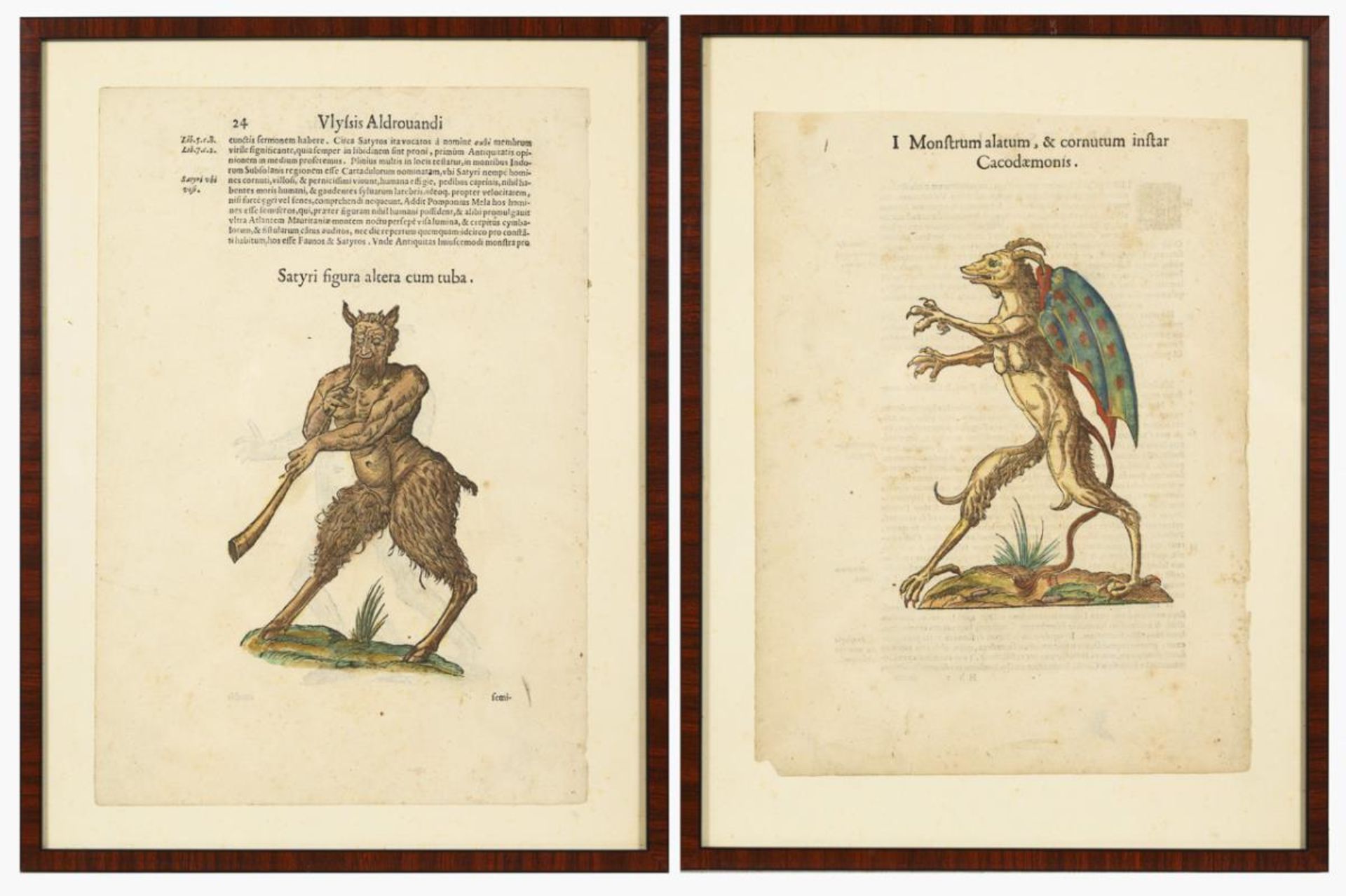 ALDROVANDUS, Ulyssis (1522 Bologna -1602 Bologna). 2 Buchillustrationen mit imaginären Geschöpfen.