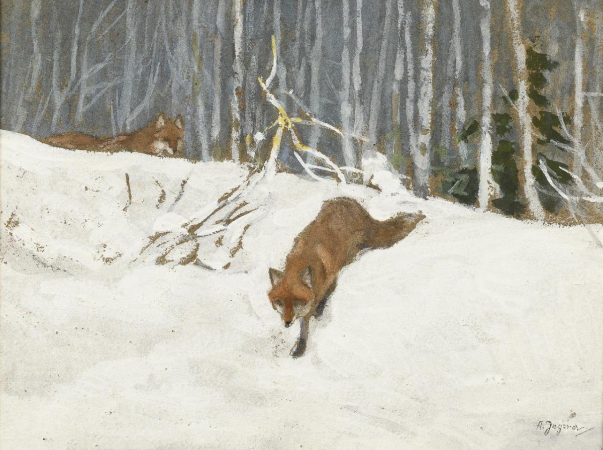 JEGOROV, Andrei (1878 Arküla/Estland - 1954 Tallin). Füchse im Winterwald.