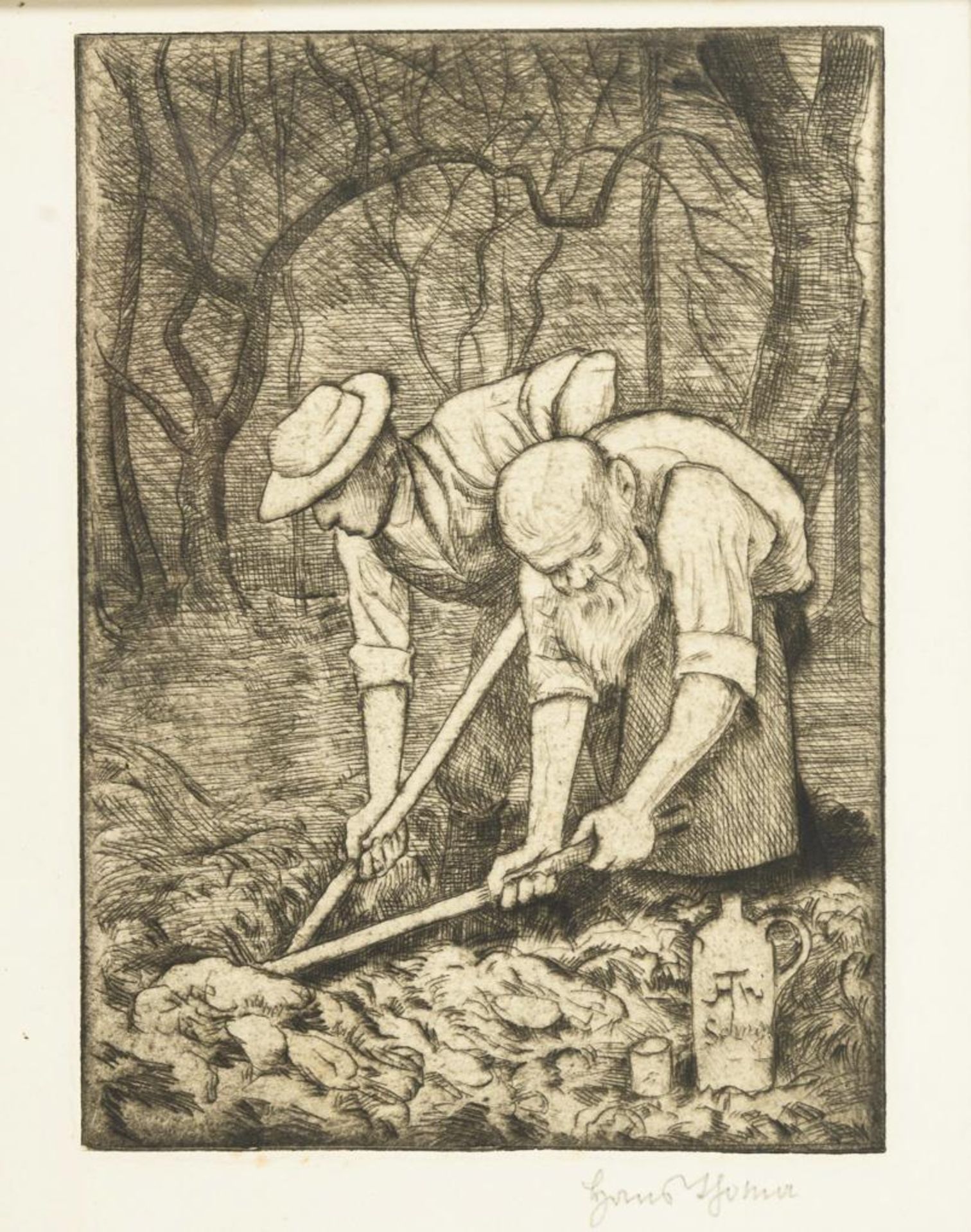 THOMA, Hans (1839 Bernau im Schwarzwald - 1924 Karlsruhe). Bauern beim Graben.