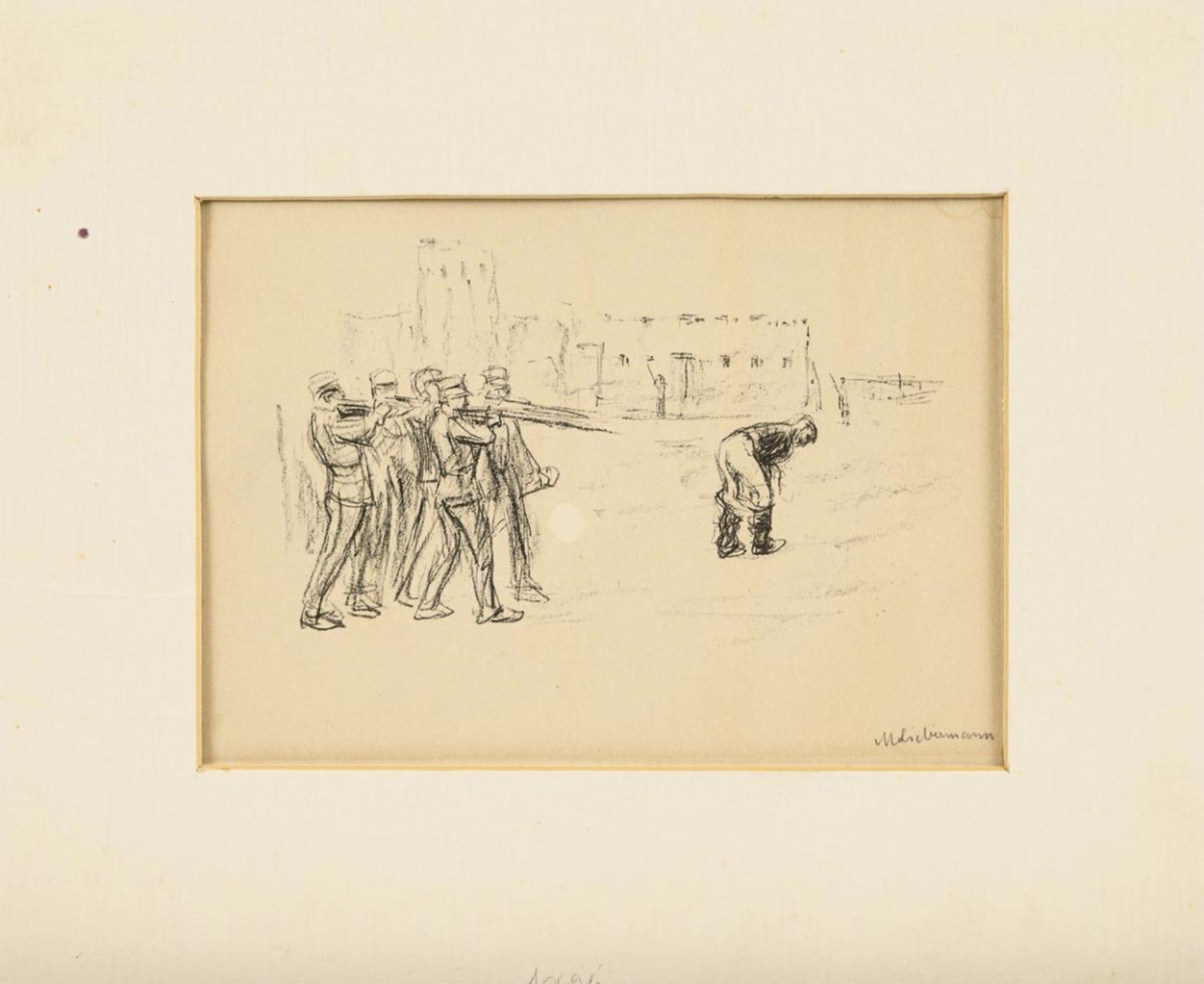 LIEBERMANN, Max (1847 Berlin - 1935 Berlin). Soldaten beim Schießen auf einen nackten Po.