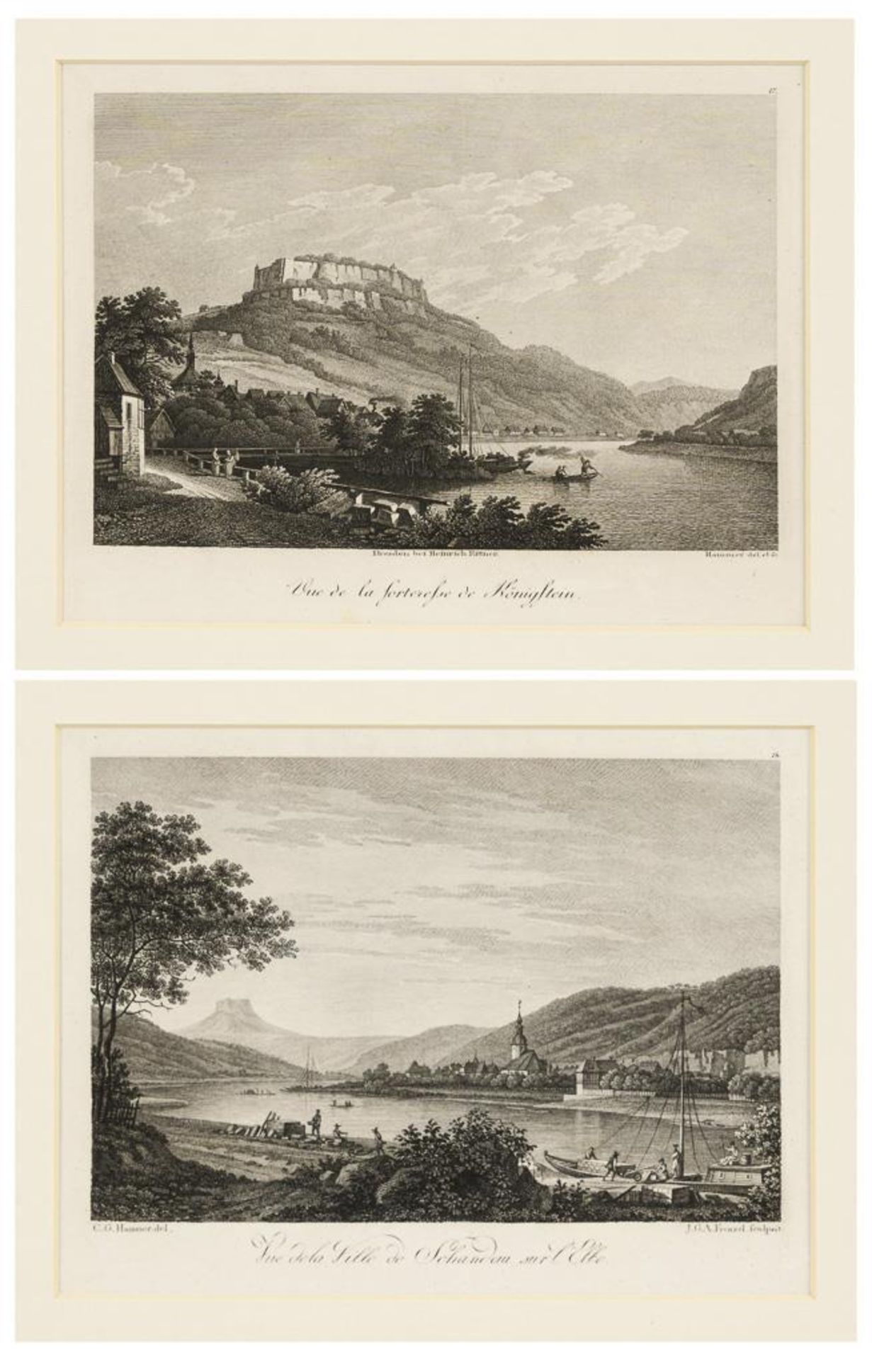 2 Ansichten: Blick auf die Festung Königstein | Blick auf Bad Schandau.