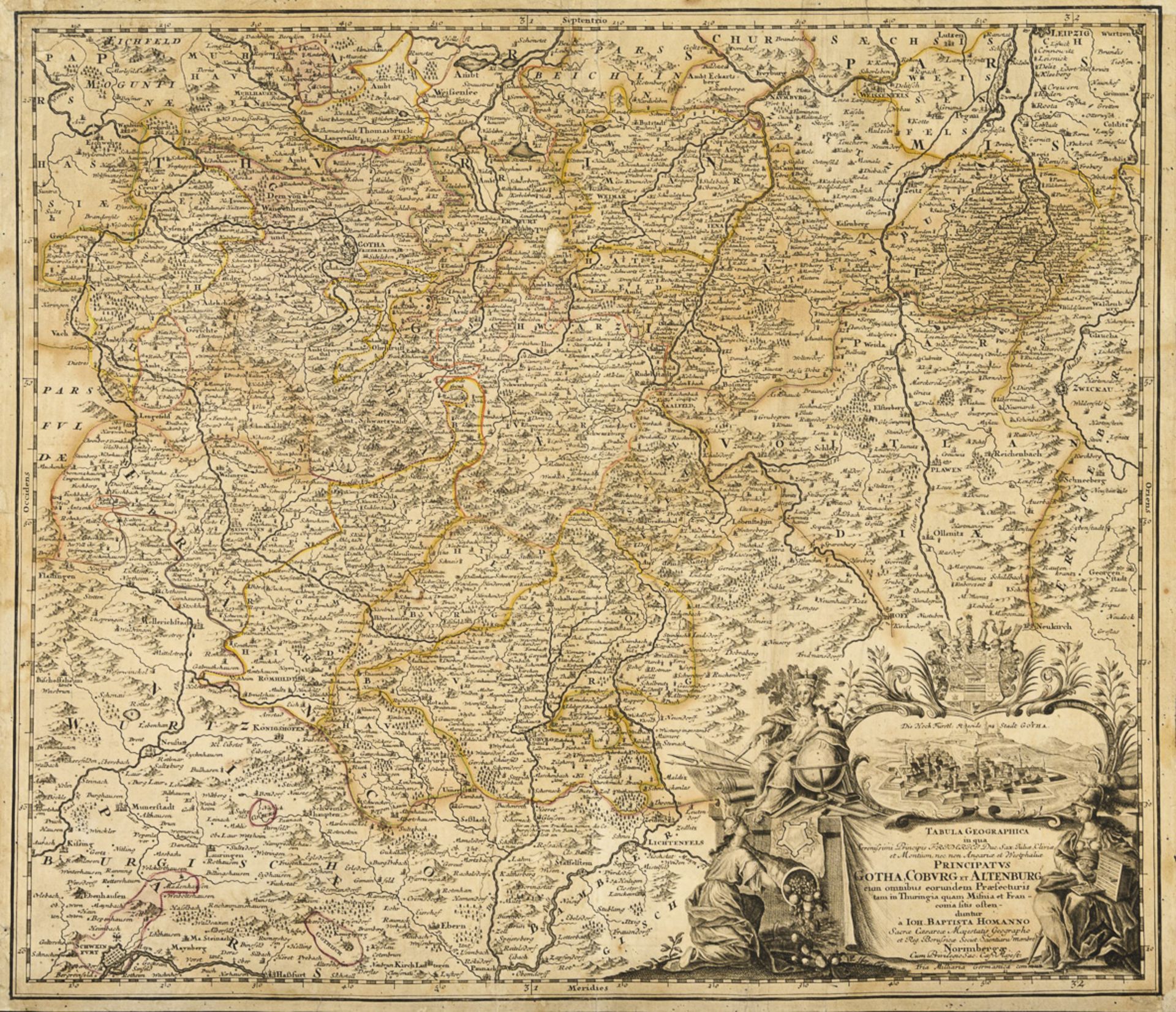 HOMANN, Johann Baptist (1664 Oberkammlach - 1724 Nürnberg). Landkarte der Territorien Gotha, Cobu...