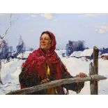 KOLESNIKOFF, Stepan (1879 Adrianopol - 1955 Belgrad). Bauernmädchen mit rotem Tuch.