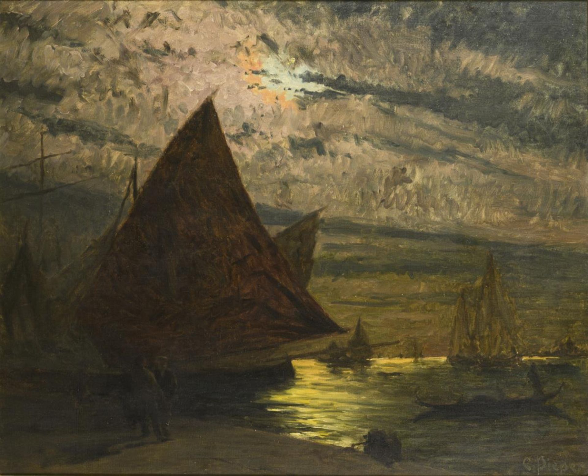 PIEPER, Christian (1843 Osnabrück - 1934 Düsseldorf). Fischerboote am Abend.