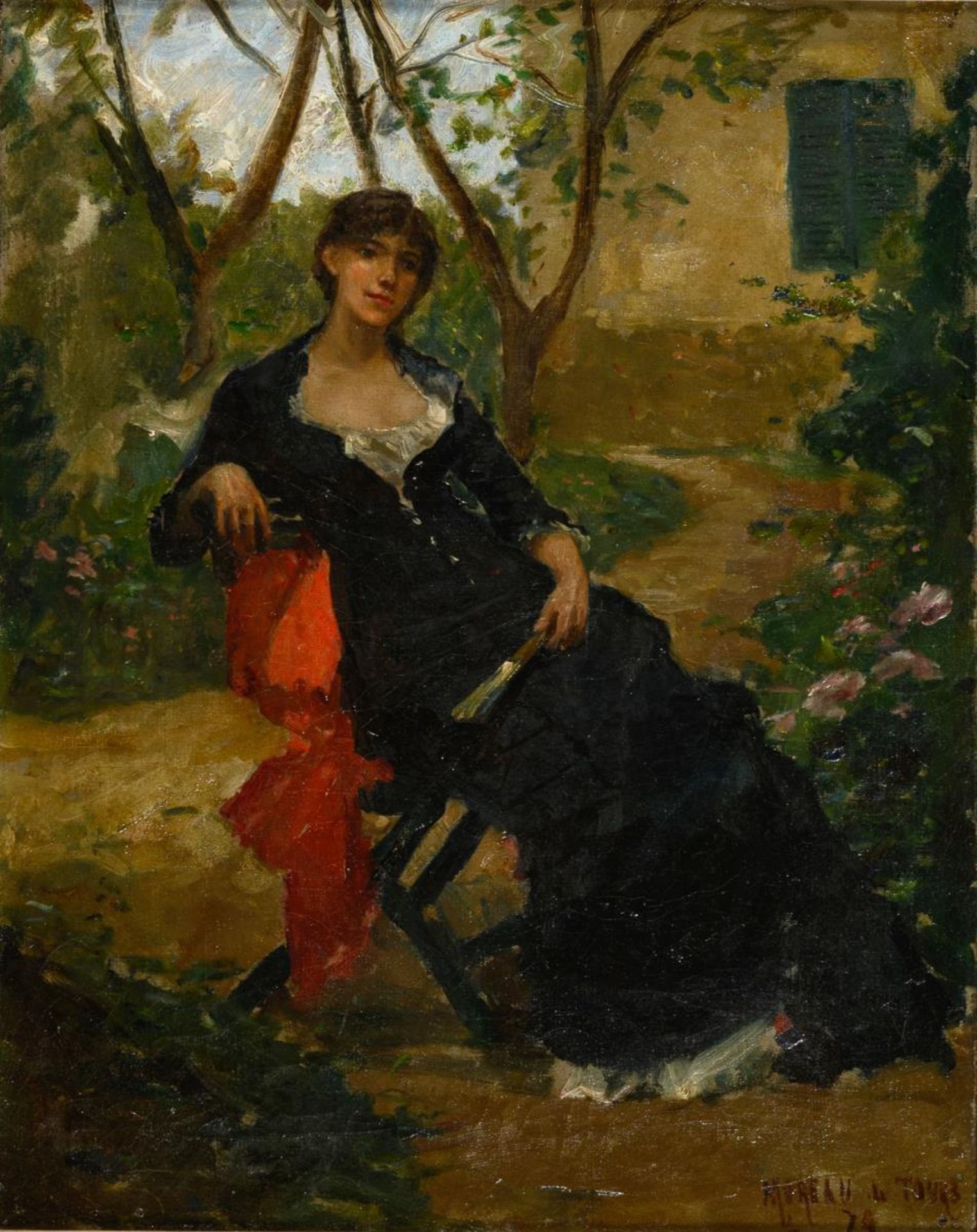MOREAU DE TOURS, Georges (1848 Ivry-sur-Seine - 1901 Bois-le-Roi). Frau im Garten.
