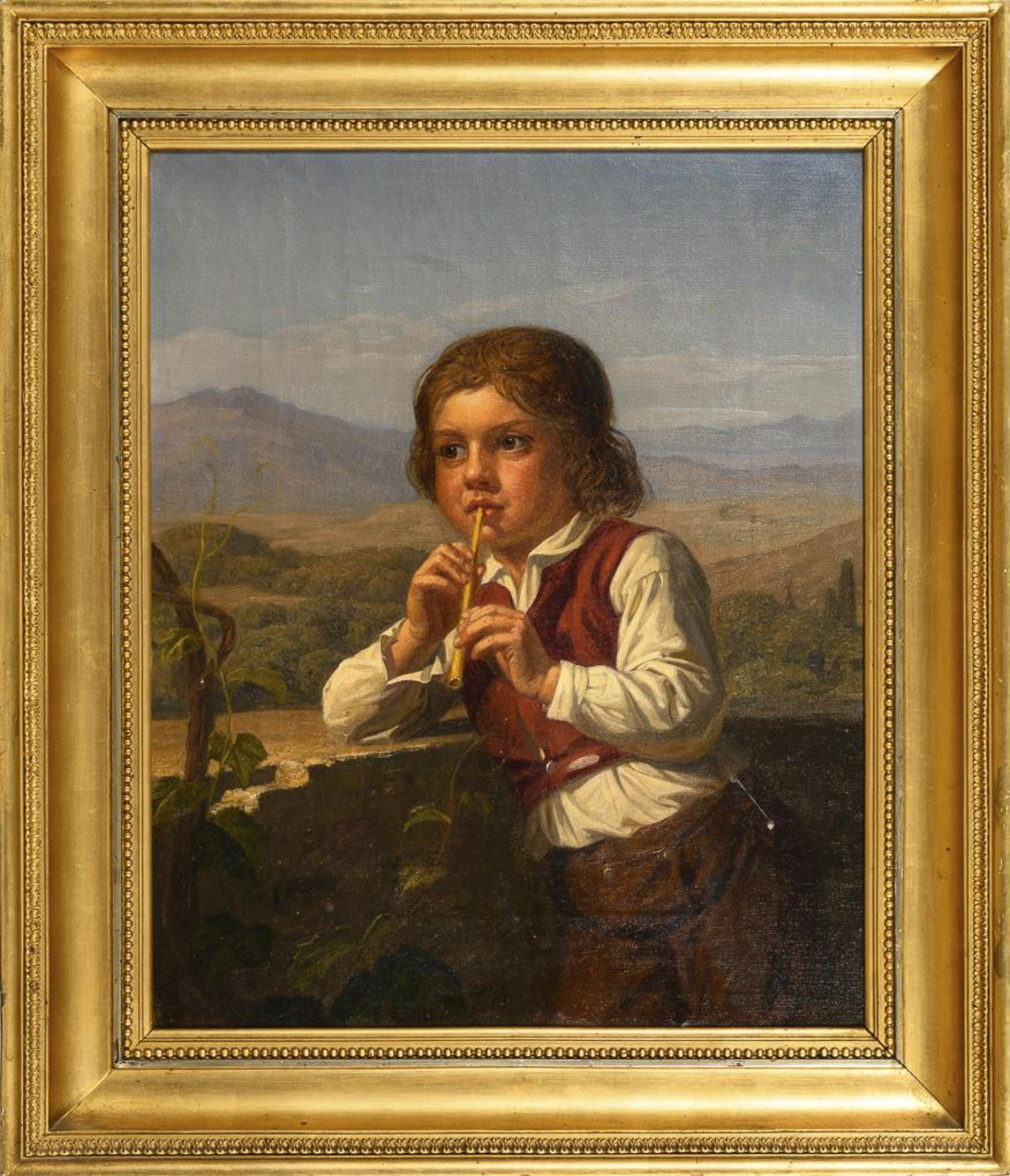 SCHIØTT, August  (1823 Helsingør - 1895 Hellebaek). Flöte spielender Knabe in südländischer Lands... - Bild 3 aus 4
