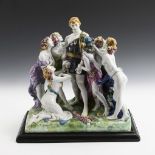 Jugendstil-Figurengruppe mit antikem Jüngling und 6 Frauen. Martin Wiegand, München.