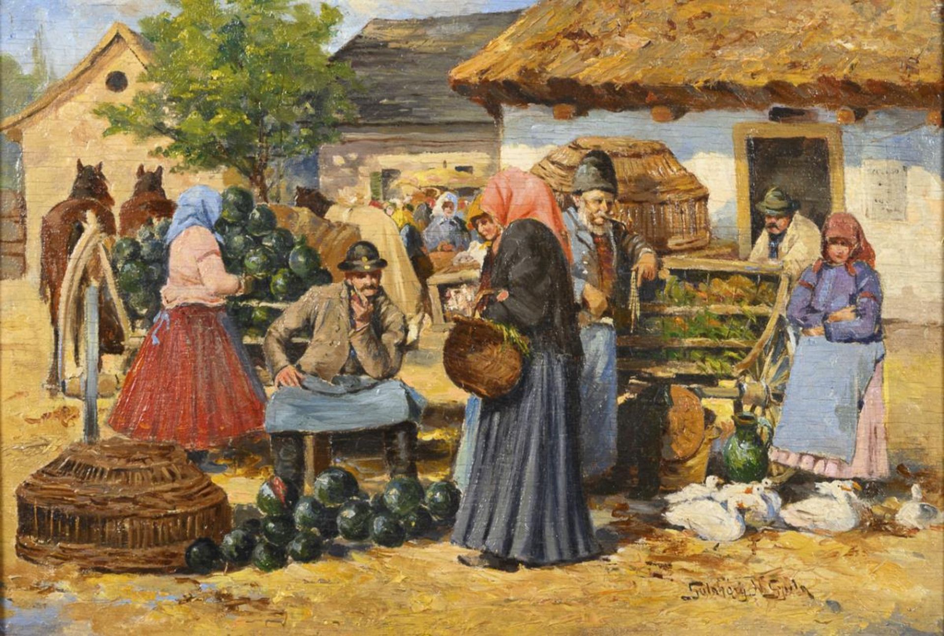 Ungarischer Maler: Marktszene.