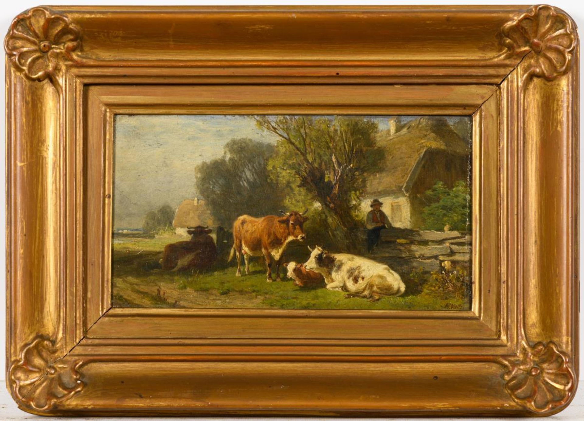 VOLTZ, Friedrich (1817 Nördlingen – 1886 München). Rinder vor Bauerngehöft. - Bild 3 aus 5