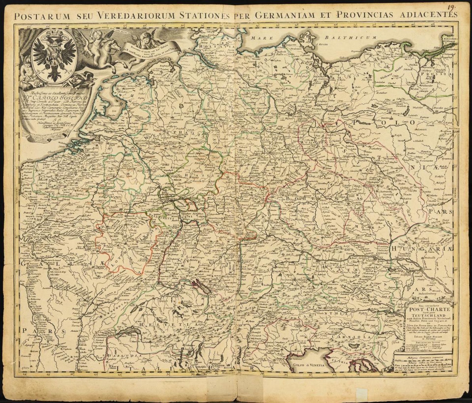 HOMANN, Johann Baptist (1664 Oberkammlach - 1724 Nürnberg). Historische Postroutenkarte von Deut...