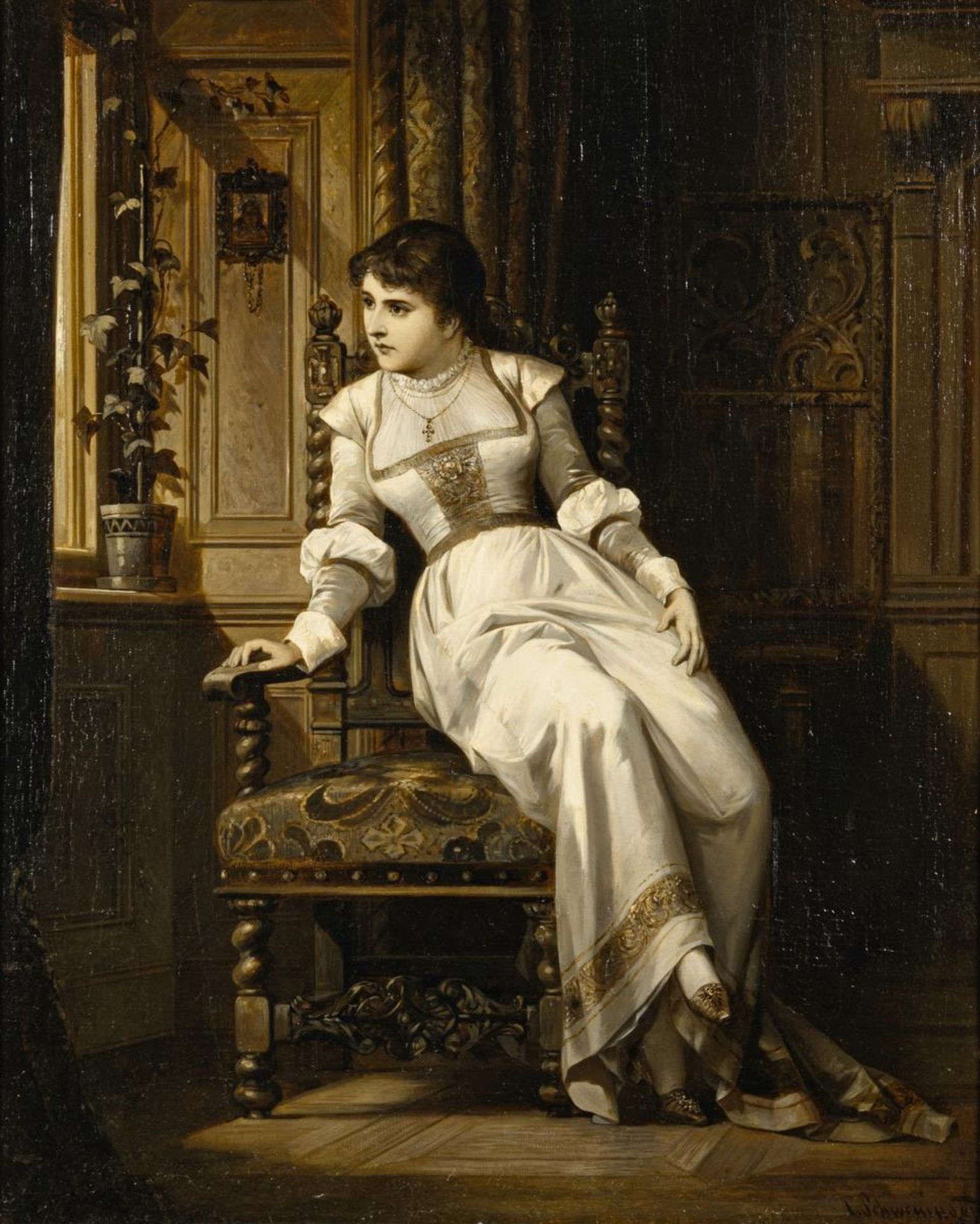 SCHWENINGER II., Carl (1854 Wien - 1903 ebd.). Frau am Fenster.