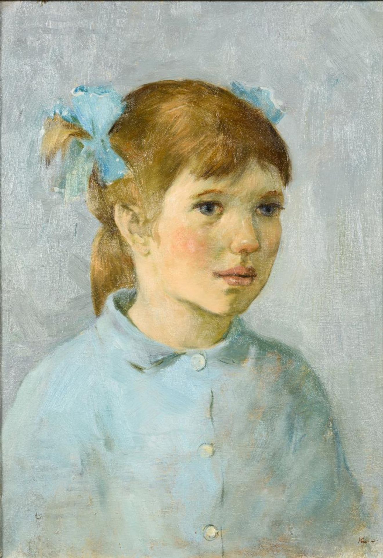 KUSMITSCHEW. Mädchenporträt in Blau.