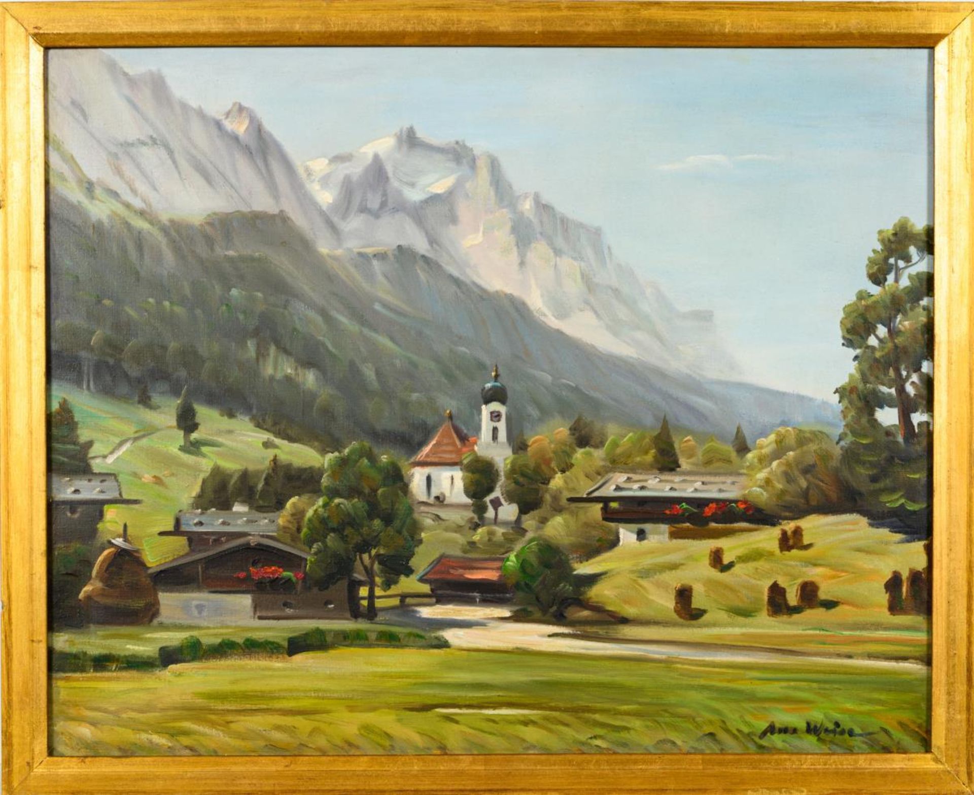 WEISE, Anso (1895 Ilmenau - 1986 Ohlstadt). "Grainau mit Zugspitze". - Image 3 of 4