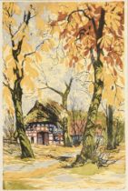 DROEGE, Oscar (1898 Hamburg - 1983 Hamburg). Herbstlandschaft mit Bauernhaus.