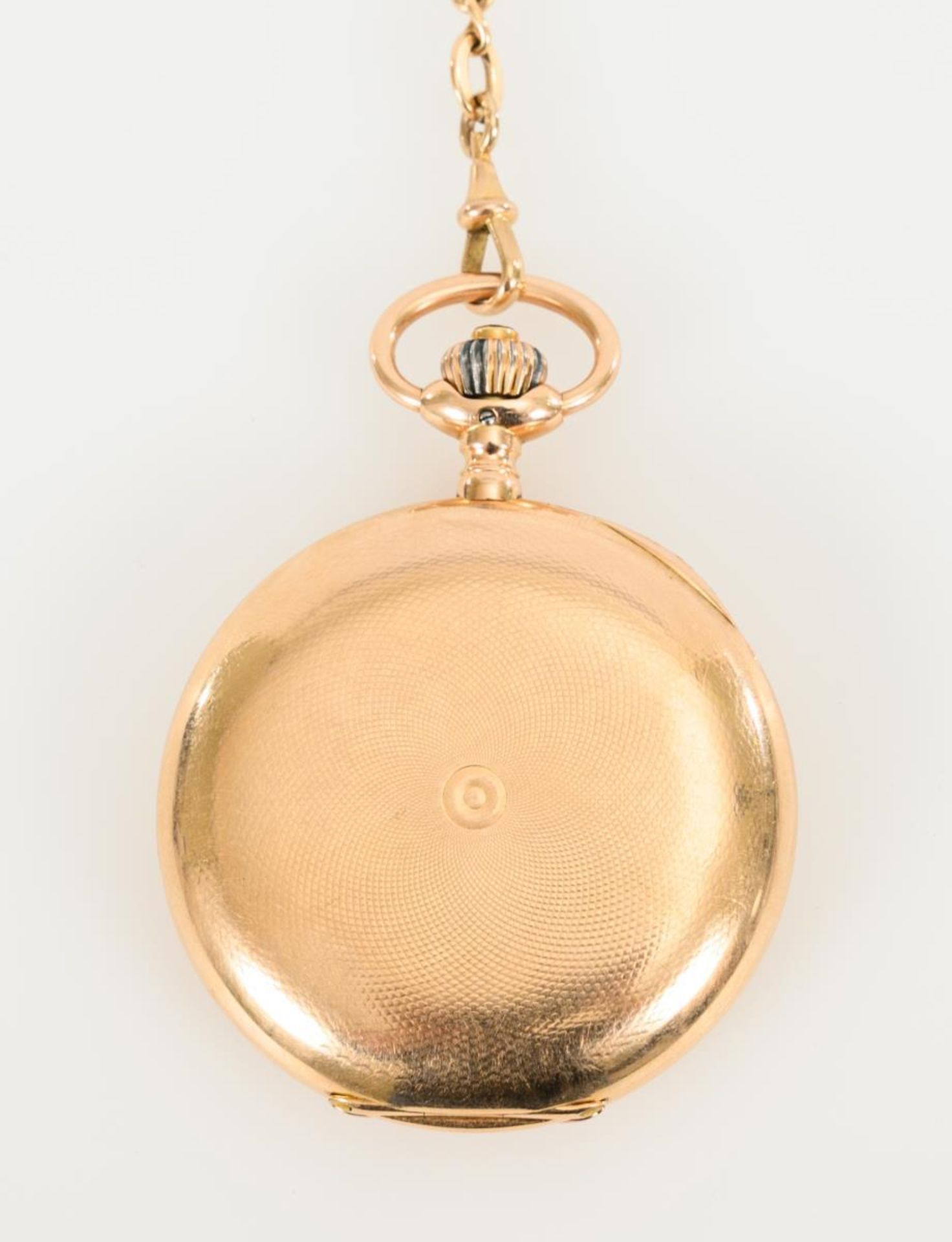Goldene Savonnette an vergoldeter Uhrenkette.. IWC. - Bild 3 aus 5