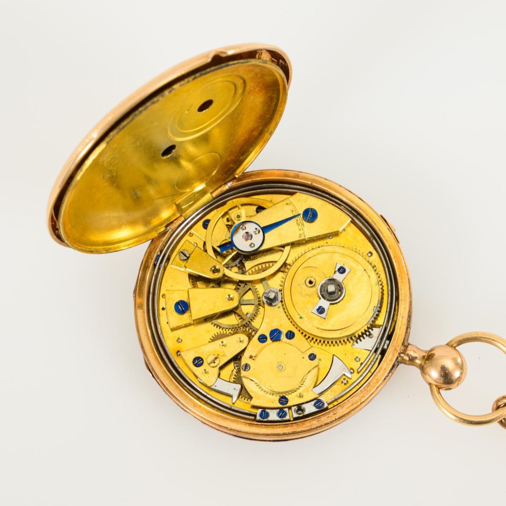 Goldene Schlüsseltaschenuhr mit Repetition und goldener Uhrenkette. - Bild 4 aus 4