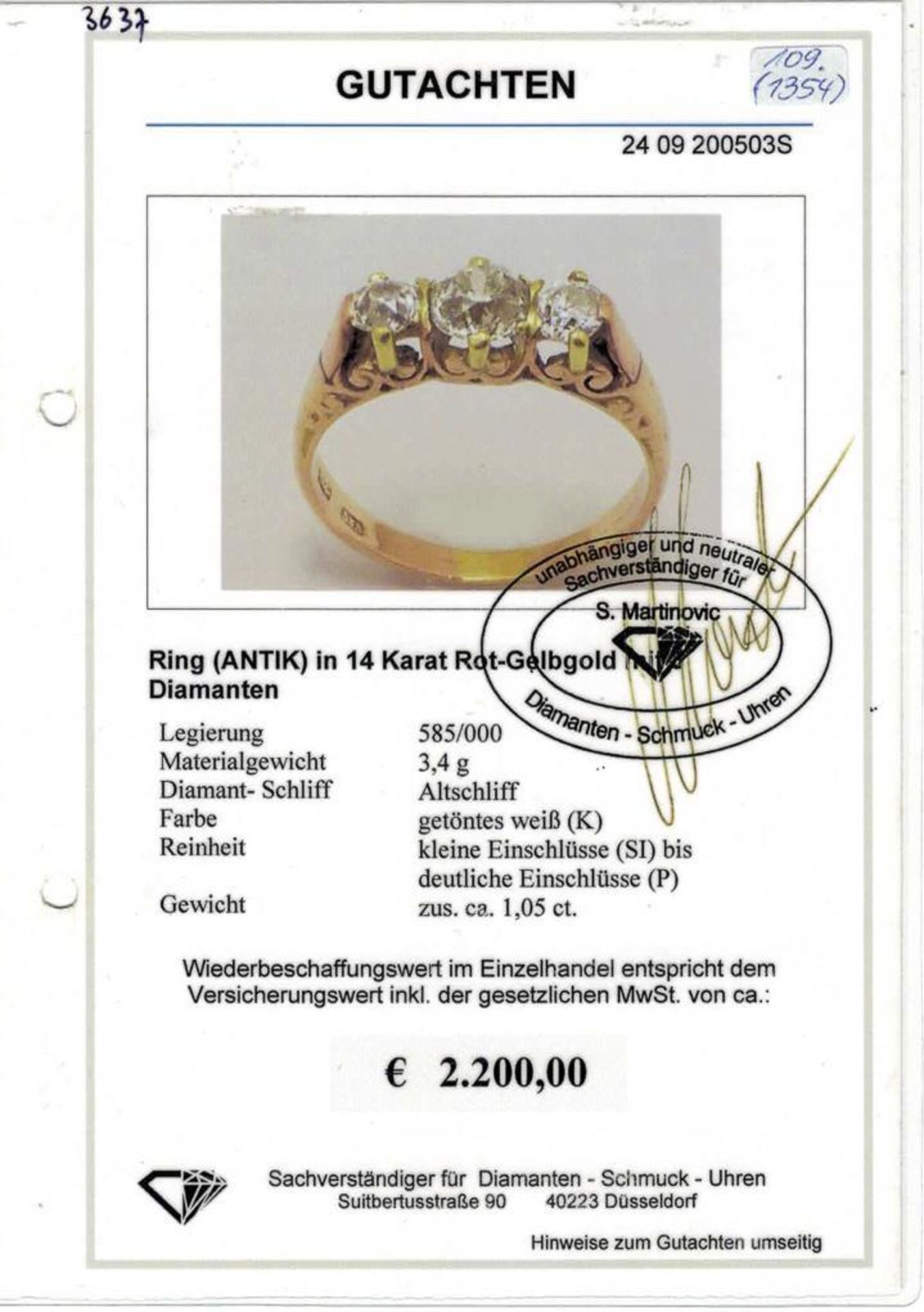 Antiker Ring mit Altschliff-Diamanten. - Bild 3 aus 3