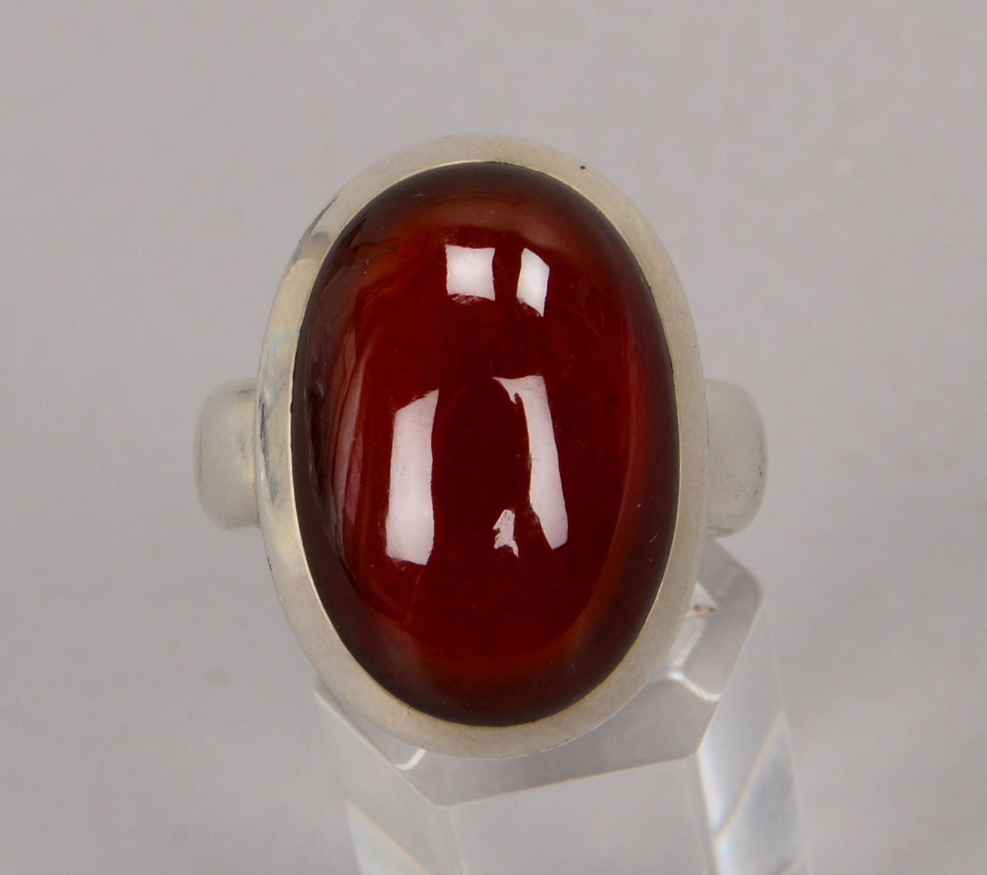 Ring, 925 Sterlingsilber (massiv), besetzt mit Carneol-Cabochon; RG 66, Gew. 19,65 g - Bild 2 aus 2