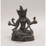 Bronzefigur, antik, &#039;Ushnishavijaya&#039;, 3-k&ouml;pfig/8-armig mit Attributen; H&ouml;he 18 c