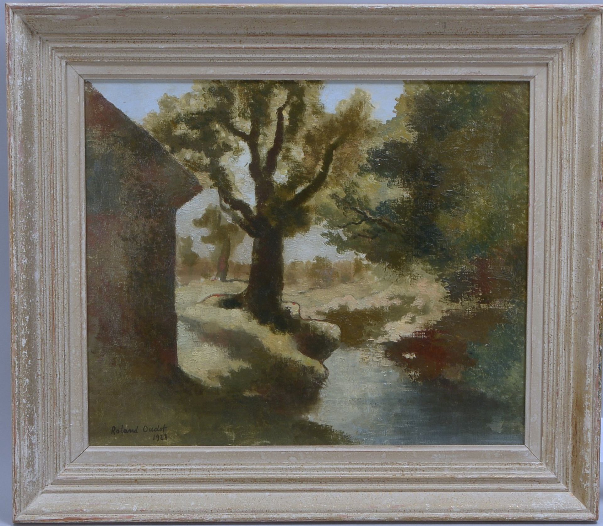 Oudot, Roland, 'Baum am Teich', Öl/Lw, unten li. sign./dat. '1928'; Maße 46 x 55 cm