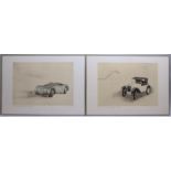 2 Lithografien, 'BMW'-Motive, jeweils im Druck signiert und datiert, hinter Glas gerahmt