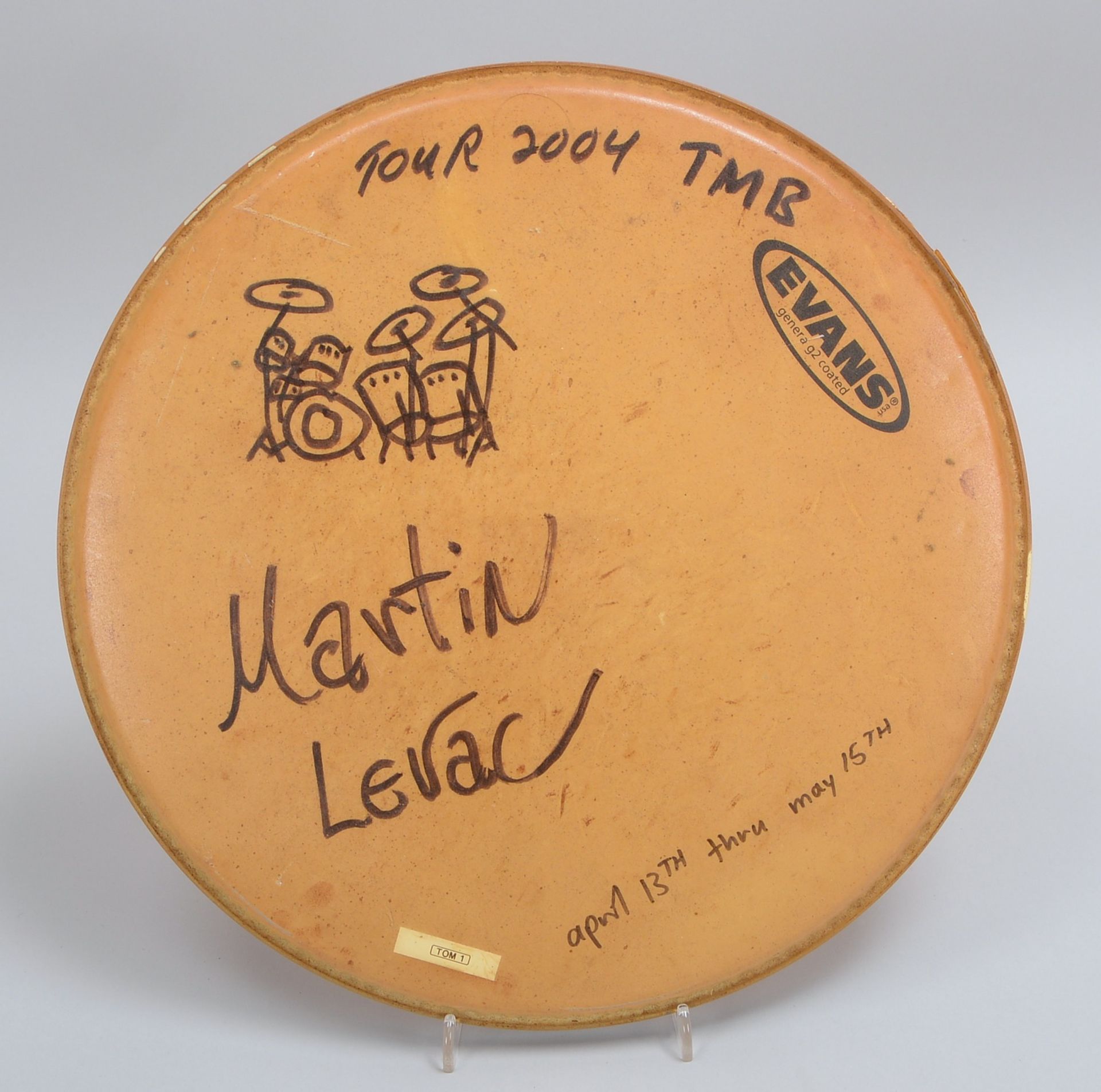 Drum-Fell, Evans 'Genera', von TMB-Drummer Martin Levac sign./dat. - Sammlerstück!