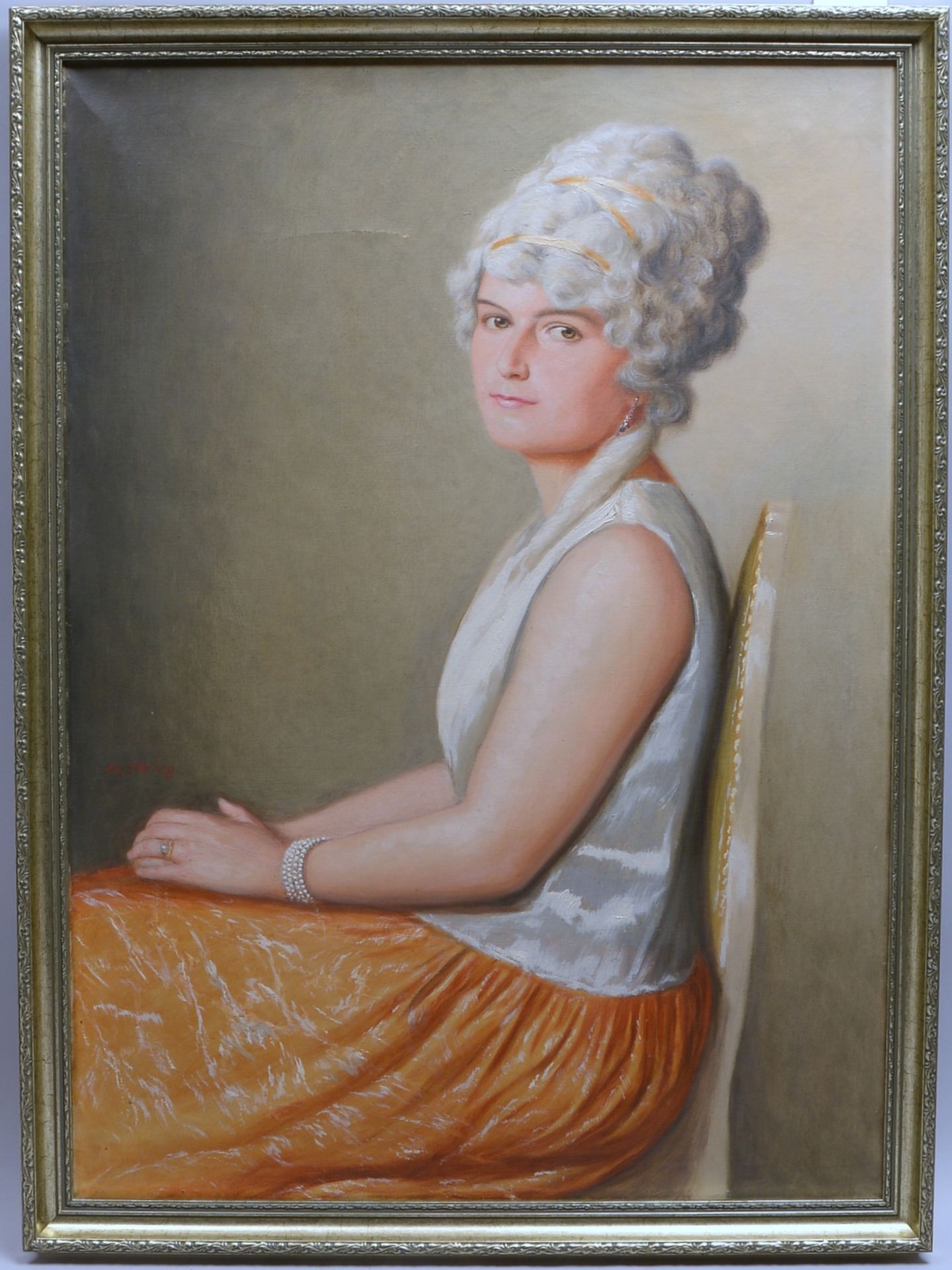 Herring, Adolf, Portrait einer Dame, Oel/Lw, B 87 x 63 cm, R 94 x 70 cm (Lw mit einem Einriss)