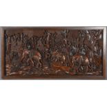 Gr. Wandrelief, 'Elefantenreiter', Holz in aufwend. Schnitzerei; Maße 77 x 152 x 6 cm