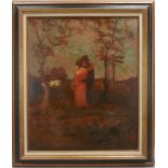 Gemälde, 'Liebespaar in Landschaft', Öl auf Platte/gerahmt, unsigniert; Maße 73 x 58 cm