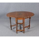 Gateleg-Table, Eiche, aufklappb. Platte auf gedrechseltem Gestell; Maße 72 x 110 x 76 cm
